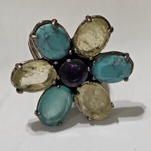 Lucky brand Turquoise and Pale Green Adjustable Ring Size‎ 7-8